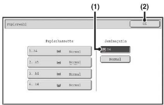 Papierwahl Papierkazsette 1. A4 Normal 2. A5 Normal 3. A1 Normal 4. A4 Normal (1) OK Seminagazin Normal