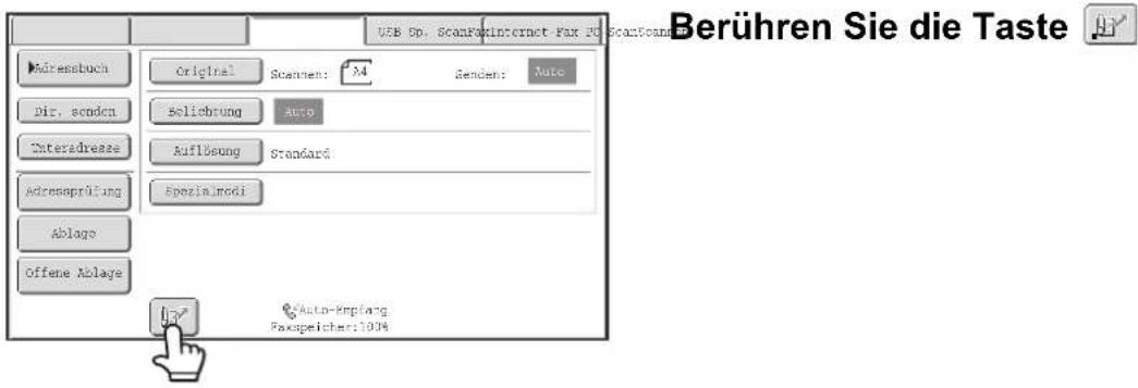 USB 5D, ScanFaxInternet Fax JD ScanScan Berühren Sie die Taste Addressbuch Original Scanmen: 34 Senden: Auto Dir. senden Solichung Auto Enteradresse Auflösung Standard Adresseprüfung Spezialmodi Ablage Offene Ablage Auto-Kripfang Faxguichert:100%