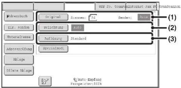 USE SP, ScanFoxInternet Fax IN ScanScanon Adressbuch Original Scanen: A4 Senden: Auto Dir. sondon Belichtung Auto Unteradresse Auflösung Standard Adressprüfung Specialmodi Ablage Offexe Ablage Auto-Empfang Faxpe:cher:100%