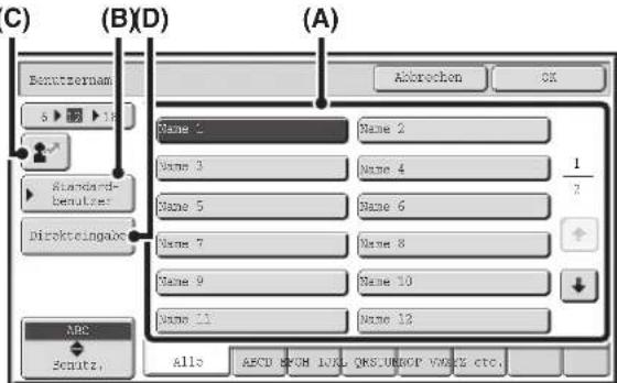 (B)(D) (Anktrzernam Standard- benutzter direkteingabc ABC scnutz. Abbrochen OK Name 1 Name 2 Name 3 Name 4 1/7 Name 5 Name 6 Name 7 Name 8 Name 9 Name 10 Name 11 Name 12 ALLS AECD HIGH LOW QNSUNDOP VVWIZC etc.