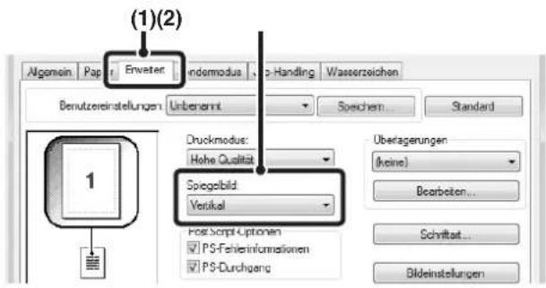 (1)(2) Algemein Paper Enweiter Indemodus o-Handling Wasserzeichen Benutzereinstellungen Unbeneramt Speechen Standard Druckmodus: Hohe Qualität Spiegelbild Vertikal Überagerungen (keine) Bearbeiten... Schrittort... Bildeinstellungen PostScript-Optionen PS-Fehlerinformationen PS-Durchgang
