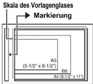 Skala des Vorlagenglases Markierung A5 (5-1/2" x 8-1/2") B5 A4 (8-1/2" x 11")