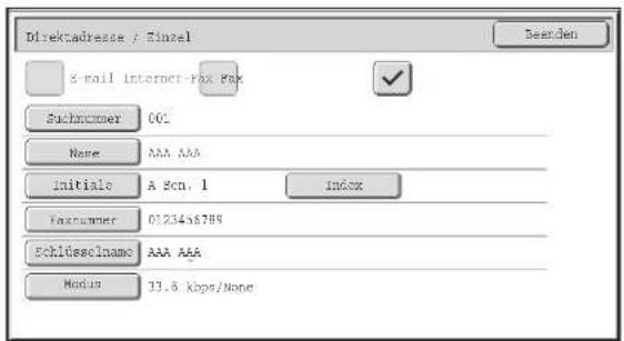 Direktadresse / Einzel S-mail Internet-Fax Fax Suchnummer: 001 Name: AAA AAA Initials: A Escn. 1 in6xx Faxnummer: 0123458788 Schldsecname: AAA AAA Modus: 31.6 kops/None
