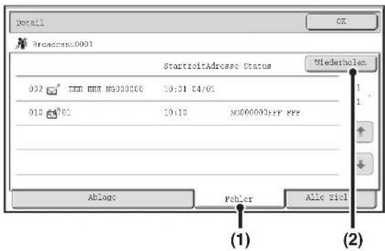 Startset/Adressor Status 032 EKB BBS NG000000 10:01 04/01 010 A4701 10:10 NG000000.FP FPF Ablags Fehler Alle Viol Miederholen (1) (2)