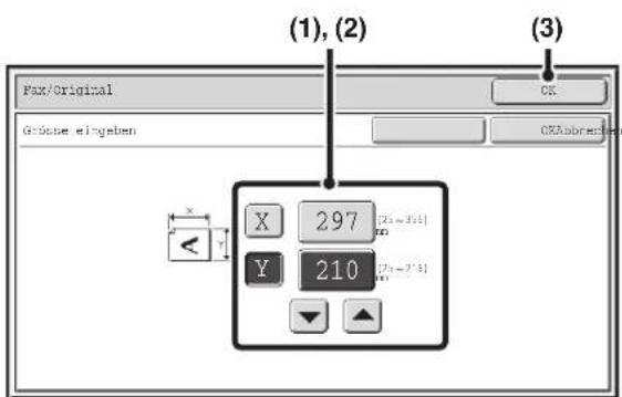 (1), (2) Fax/Original Größe eingeben OK CEAbrechen X 297 [7x=36] Y 210 [7x=73]