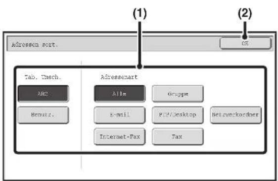 Adressen sort. (1) (2) Tab. Casch. Adressenart ABC Alle Gruppe E-mail KPC/Desktop Internet-Pax Fax Netzernckordner