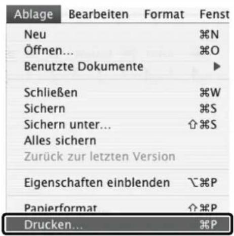 Ablage Bearbeiten Format Fenst Neu %N Öffnen... %O Benutzte Dokumente ► Schließen %W Sichern %S Sichern unter... ↑ %S Alles sichern Zurück zur letzten Version Eigenschaften einblenden ↘ %P Panierformat ↑ %P Drucken... %P