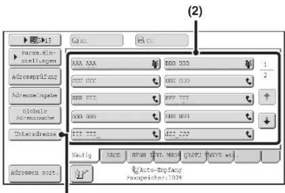 (2) Param. Kin- stellungen Adrossprüfung Adrechselgabe Globale Adressanche Oteresadresse Adressen sort. AAA AAA CCC CCC RRE RSE GKB GBE IIT IIT 1 2 100 333 100 333 PPP TTF PPP TTF MJS CDD Hausig ABCD RPGN TEXT MDE (GASTO XXXY etc.) Auto-Empfang Faxspeicher:100%