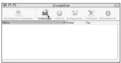 Druckerliste Als Standard verwertende Hinzufsson Löschen Reconfiguration ColorSync Informationus Name All Status Typ