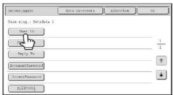 Datencingbase Beta-Dateusatz Abbrochen OK Name eing.: Metadata 1 User ID Form To Reply To DocumentPassword AccessPassword fillCode1