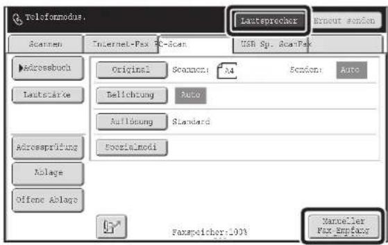 Telefonmodus. laatsprecher Erneur senzen Scanen Internet-Pax X-Scan USR Sp. AcanPax Adrossbuch Original Scanen: N4 Scnden: Auto Laatsstärke Belichtung Auto Auführung Standard Adressprüfung Soczialmodi Ablage Offene Ablage Faxspeicher:100% Manuelier Fax Emptany