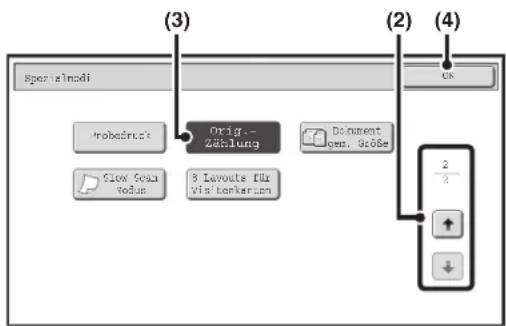(3) Spezialnabi Orig.- Zählung Dokument gen. Soße 2/2 ↑ ↓ (2) (4) OK