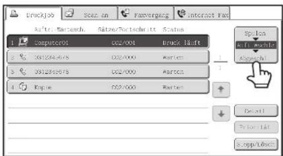Druckjob Scan an Favovergang Interact Fax Auftr. Marchand Gätze/Fortschritt Status 1 Computer01 02/001 Bruck läuft 3 0312345678 02/000 Marten 3 0312345678 02/000 Marten 4 Kopie 02/000 Marten Spylon Auf einschre Abgesch +1 +1 +1 +1 +1 Prior Tät Sopp/Löse