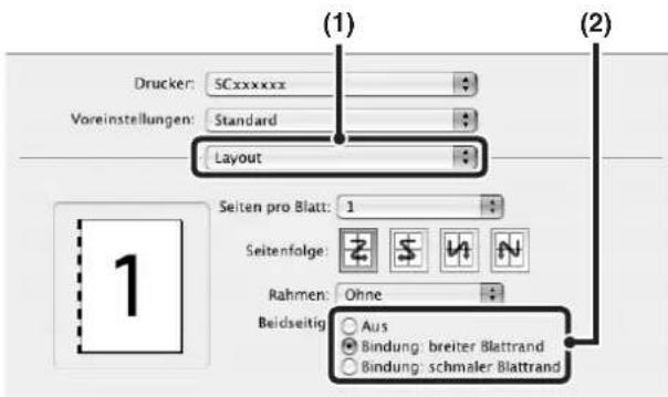 (1) Drucker: SCxxxxxx Voreinstellungen: Standard Layout Seiten pro Blatt: 1 Seitenfolge: Rahmen: Ohne Beidseitig: Aus Bindung: breiter Blattrand Bindung: schmaler Blattrand (2)