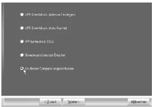 LPR Drellbluck, [Adverse Fristiligen] LPR Drellbluck, [Auto-Suche] IPP (unterstützt SSL) Bereinam berutzer Drucker An diesen Computer angusthossen Abbrechen
