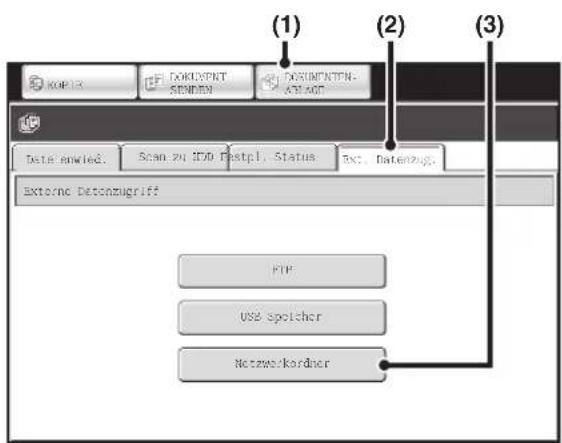 (1) (2) (3) KOP-1X DOCKYAPRT SENDEN DOCKYAPRTN- ATLAGT Data sentied. Scan zu IDD Postpl. Status Ext. Datenzug. External Demonzugriff FTP USE spolcher Netzwerkordner