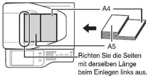 A4 A5 Richten Sie die Seiten mit derselben Länge beim Einlegen links aus.