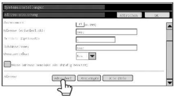 SystemInstallungen Address-stoolierung Abbrachten OK Address name: 19 11.997; Address (or Lower Licht): Test: Initially Options: Schlussformans: Test: Durchsverbindt: Furs Diese Address ampläte als übzufg besetzt; Address Abbrachten Mittlungsges All in Stelle