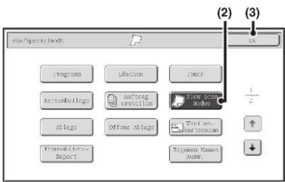 Fox/Spac#ir Inodt Program Leachon Fitch Kartenbelege Muftrag cristollen Slow Scan Modus Ablage Offene Ablage Wishen- Kartenbanan Transaktor-Report Bijgenen Namen Muse. (2) (3) OK 1/2