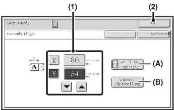 (1) spec.ainodi Kartenbeilage (2) X 86 Y 54 An Seite apasscu Grössen Rückstellung (A) (B)