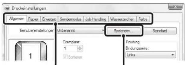 Druckeinstellungen Algomen Paper Enweste Sondermodus Job-Handling Wasserzeichen Farbe Beruzereinstelungen Unbenannt Speichem Standard Exemplare: 1 Finishing Bindungssseite: Links Sortieren