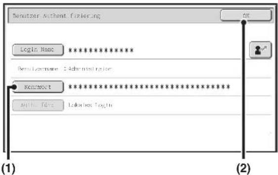 Benutzer Authent. fizierung Login Name ****** Rename: 2-Administrative Kenntwort ****** Auth. Red: Lokushi Login (1) (2)