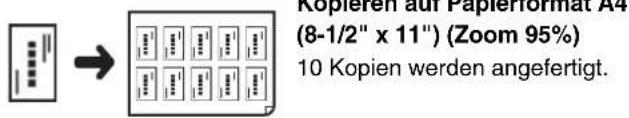 Kopieren auf Papierformat A4 (8-1/2" x 11") (Zoom 95%) 10 Kopien werden angefertigt.