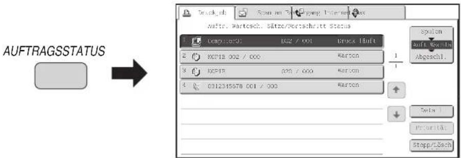 AuftragsStatus AUFTRAGSSTATUS Druck,db Scan an To-Grpang Internet Box Aufir. Wartesch. Sätze/Portschritt Status Comp10001 002 / 001 Bruck Bluft KCP18 002 / 000 Warcon KCP19 001 / 000 Warcon 0312345978 001 / 000 Warcon Spulon Auft Newtis Abgeschl. Delta Priorität Stopp/Lösch