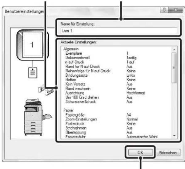 Benutzereinstellungen Name für Einstellung: User 1 Aktuelle Einstellungen Algemein Exemplare Dokumentenstil n auf Druck Rand für Nauf Druck Rehenfolge für Nauf Druck Bindungsseite Heften Kein Versatz Rand wechseln Ausrichtung Um 100 Grad diefen Schwarzweißdruck Papier Papiergröße Zoom-Einstellungen Postedruck Sinchahmen Überlappung Papierzuhr 1 1seitig 1 auf Aus Köne Links Köne Aus Köne Hachformal Aus Aus A4 Normal Köne Aus Aus Automatische Wani OK Abbrechen