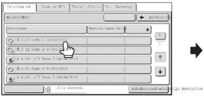Date:wned. Scan: 20 IDY Script -Starts Fax: Datening Beigpostdner DateName: Benutzernane Data File-01 Name 1 04/04/2013 File 02 Name 2 04/04/2013 File-03:11f Name 3 04/04/2013 File 04 Name 4 04/04/2013 File-05:11f Name 5 04/04/2013 Alle Daticlon Schrdatclondrückdachte Umschalten