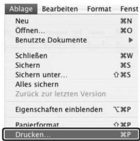 Ablage Bearbeiten Format Fenst Neu Öffnen... Benutzte Dokumente Schließen Sichern Sichern unter... Alles sichern Zurück zur letzten Version Eigenschaften einblenden Panierformat Drucken... ØP