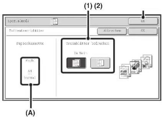 Spontainoki Pollentremblätter Papierkassette Fachc A1 Normal (A) (1) (2) OK Abbrechen OK Tremblätter Bebrücken In Nein