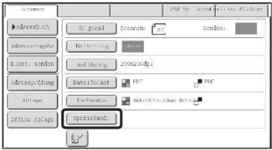 Scanmen Addressbuch Addressvertragplan Einat. senden Addressprüfung Allagen Offene Ablage On-gital Scannen: M Senden: Beilierung Au 0 Auf/ausung 200x200dpi Date format PDF PDF Farfondus Auto/Crual-Bone, None Specialmod: