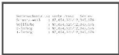 Schr. ausgewicht: us: verbr /trent Setlen Schuss-2-wert3 : 87,654,321/2,345,576 Vollfarbe : 87,624,321/22,340,575 2-fachbg : 87,624,321/22,340,575 1-fachbg : 87,654,321/2,345,576