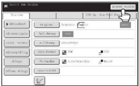Bereit zum Senden Scanen USB Sp. ScanTest Scan Original Scanset Select Auto Select Auto Add/Remove 200x300dpi Data format PDF PDF Parbaodies Auto/Grant&ne Kono2 offene Ablage Spectralmod1