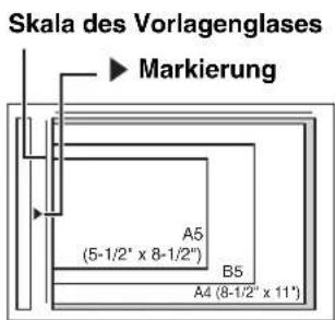 Skala des Vorlagenglases Markierung A5 (5-1/2" x 8-1/2") B5 A4 (8-1/2" x 11")