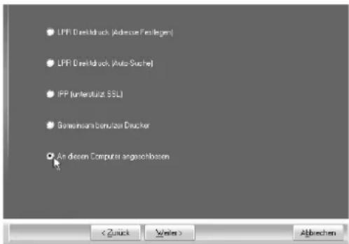LPP Drehluck, [Adverse Fristiagen] LPP Drehluck, [Auto-Suche] IPP (unterstützt SSL) Bereinborn berützer Drucker An diesen Computer angostehozen Abbrechen