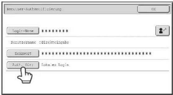 Bepotzer-Authenbifizierung Login-Name ******** Sonstsername : Direktreingabo Kennwert ******** Auth. für: Lokales Login