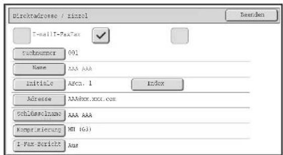 Direktadressse / Einzel E-mail: T-FaxTax Suchpurner 001 Name AAA AAA Initiale A2cn. 1 Index Adresse AAA8xx.xxx.com schlüsselname AAA AAA Komprämierung MI (G3) I-Fax-Bericht Aus
