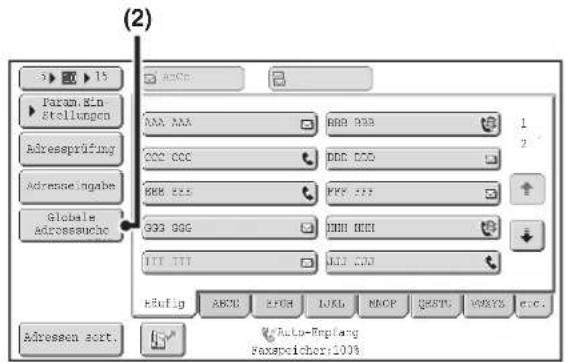 (2) → ▶ 15 Param. Ein Stellungen Adressprüfung Adresseingabe Globale Adressauche ABCC AAA AAA BBB 933 CCC CCC DCC D05 BBB 933 FPR 777 GGG GGG JHH HKI ITT IIT KLI CIO Hüfuig ABCC EPOH UKL RACP QSTU VAXYS etc. Adressen sort. Auto-Erpfang Faxspeicher:100%