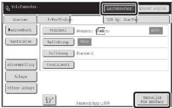 Telefonmodus. Laufsprecher Erneut extern Scanmen I-Pax?C-Scan USR Sp. CamPax Adressbuch Original Scanen: Stadcn: Auto Lautsärke Bellichtung Auto Auflösung Standard Adressprüfung Scozialmodi Ablage Offene Ablage Faxspeicher:100% Manueler Fax Employment