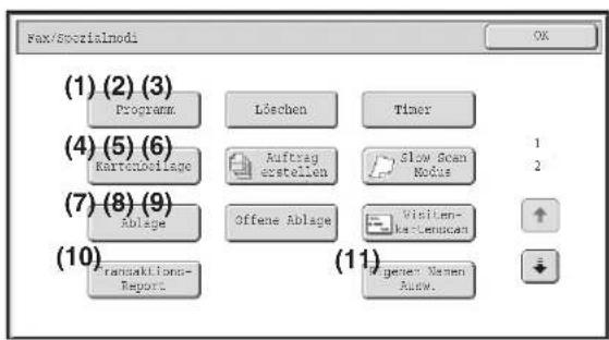 (1) (2) (3) Programm Löschen Timer (4) (5) (6) Kartenödlage Auftrag erstellen Slow Scan Nodus 1 2 (7) (8) (9) Ablage Offene Ablage Visiten- ke-Lenscan ↑ (10) Transaktions- Report (11) Regener: Namen Auw.