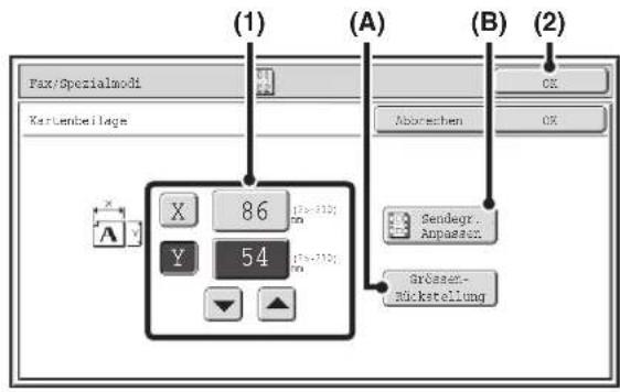 (1) Fax/Spenzialmodi Kar/Lenbeilage (A) CX Aborechen CX X 86 17x-310; Y 54 Sendegr. Anpasser Grössen- Rückstellung (B) (2)