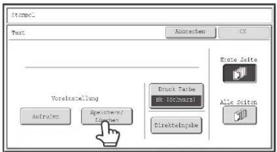 Stompel Text Aborechen CX Voreinstellung Aufrufen Speichem/ Dürchen Druck Parbe BK (Schwarz) Direktelingsbe Ersste Seite Alle Seite