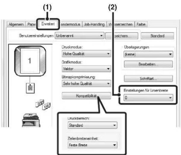 (1) Algemein Paper Erweiterondemodus Job-Handling V Berufzereinstellungen Unberannt (2) geichen... Standard Druckmodus: Hohe Qualität Grafikmodus: Vektor Btmapkomprimierung: Sehr hohe Qualität Kompetilität Überlagerungen (keine) Bearbeiten... Schriftart... Einstellungen für Linenbrete 0 Druckberechn: Standard Zellenbreteneinheit: Feste Erste