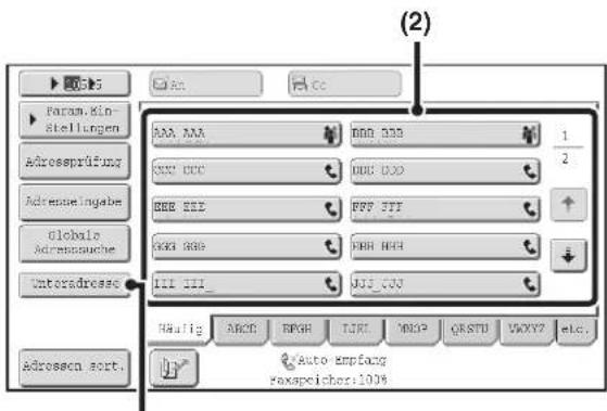 (2) Param. Kin- stellungen Adrosprüfung Adreunstingabe Globale Adreinsanche Untoradresse Adrosen sort. AAA AAA BND DDD CXV CCC DUC DDD BEE BEE PPP FTT KDD GBB FBB FBB HII III_ JUS CDD Haftig ABCD BPGR TJKL MGP CRSTD VXXY2 etc. Auto empfang Faxspeichers:100%