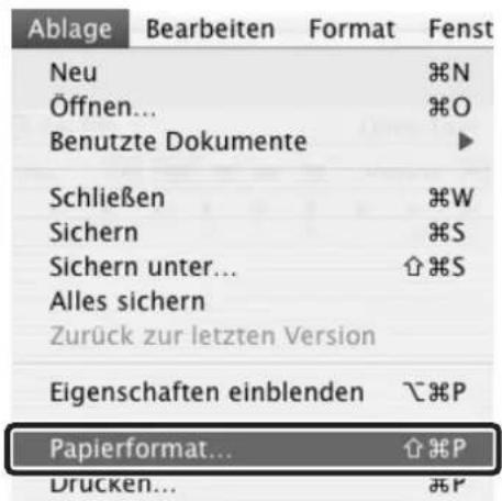 Ablage Bearbeiten Format Fenst Neu Öffnen... Benutzte Dokumente Schließen Sichern Sichern unter... Alles sichern Zurück zur letzten Version Eigenschaften einblenden Papierformat... Drucken...