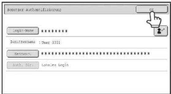 Benutzer Authenrifizierung 6% Login-Name ****** Benutzername : User 0001 Kennwork ****** Auth. #: Lokales login
