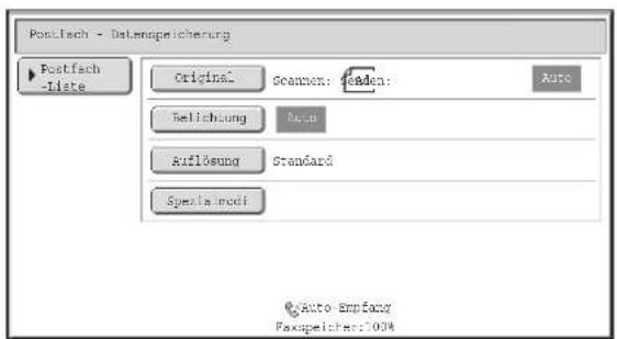 Postfach - Datenapeicherung ► Postfach -Liste Original Geamen: geaden: Auto Relichtung Auto Auflösung Standard Spezialmodi Auto-Empfancy Passpeicherung:100%