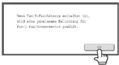 Wenn Tax/I-Fax-Adresse enthalten ist, wird eine gemeinsame Belichtung für Fax/I-Fax/Scannormodus gewählt.